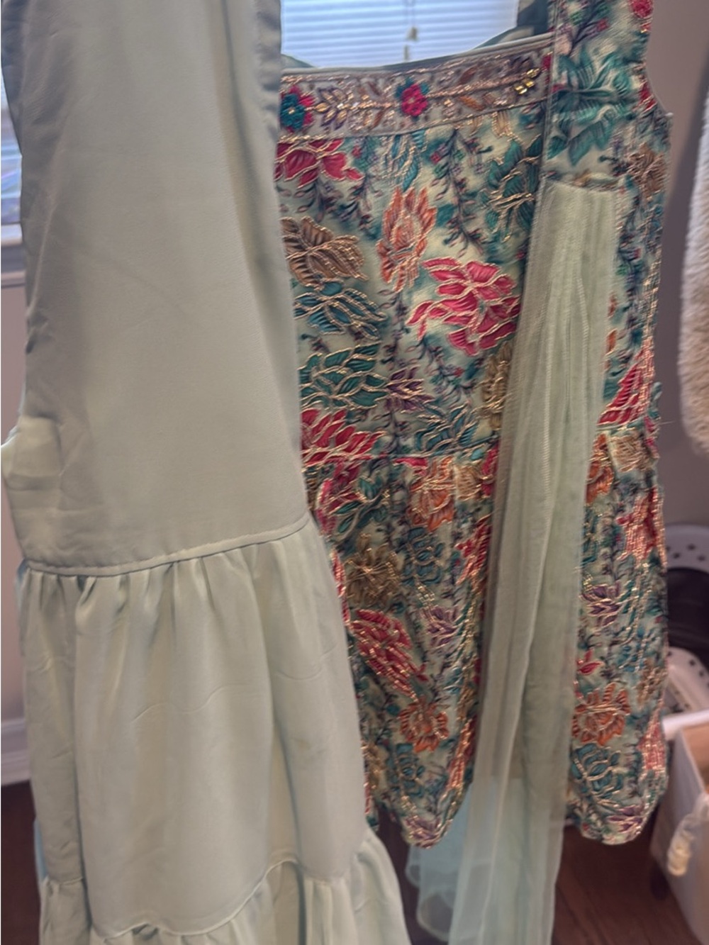 Indian girl Embroidered Floral Mint Green Evening Dress